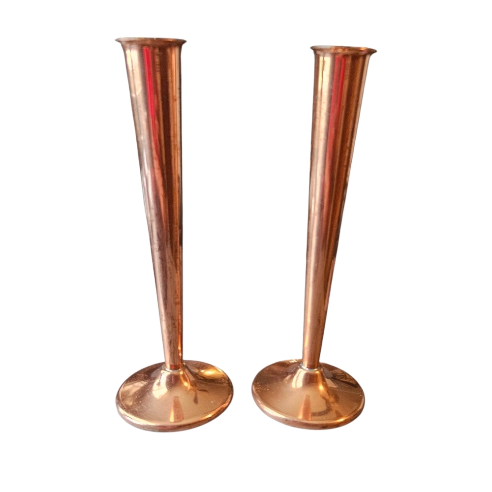 Coppercraft Guild Pair Vintage Copper Bud Vase Mid Century Modern
